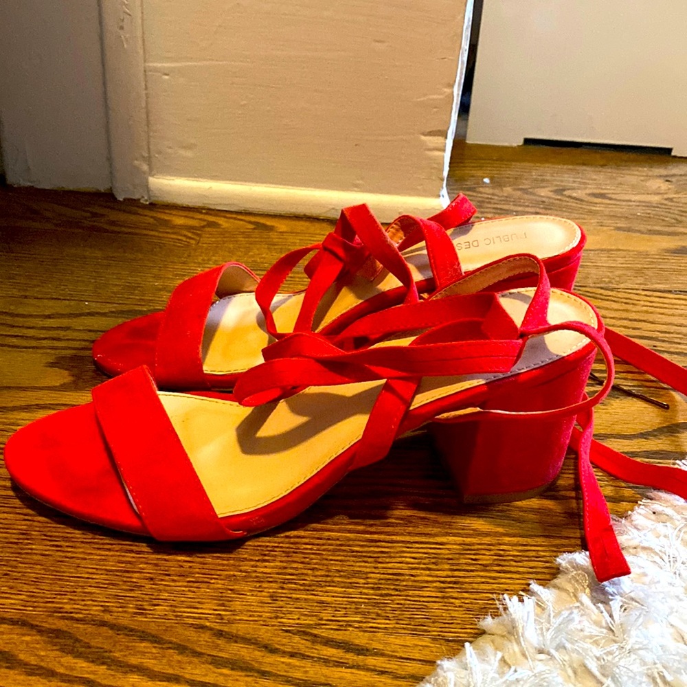Red Lace up 2.5 inch heels by Public Desire